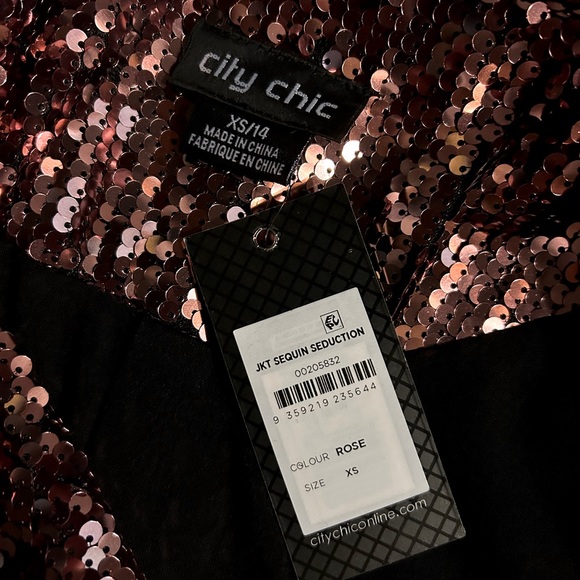 City Chic Sequin Seduction Jacket - Rose | Plus Size 14/XS - Picture 4 of 4